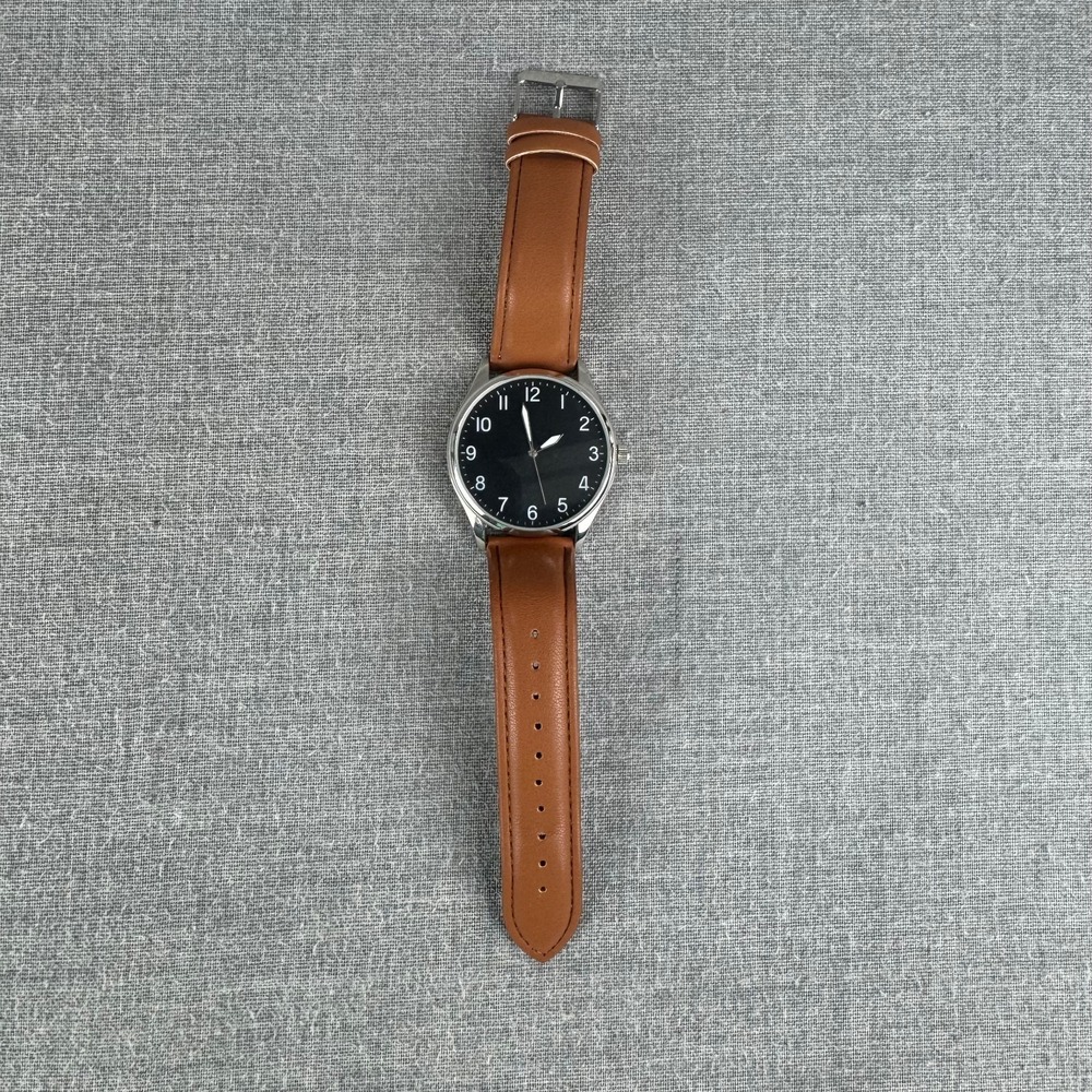 FMD Men's Quartz Watch Black Dial Brown Imitation Leather Band Working